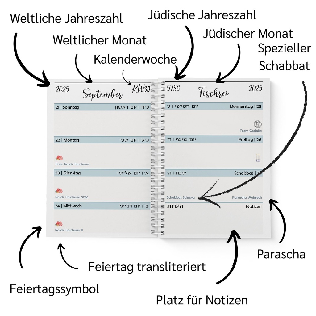 Jüdischer Taschenkalender | 5786 (2025-2026) | Deutsch 