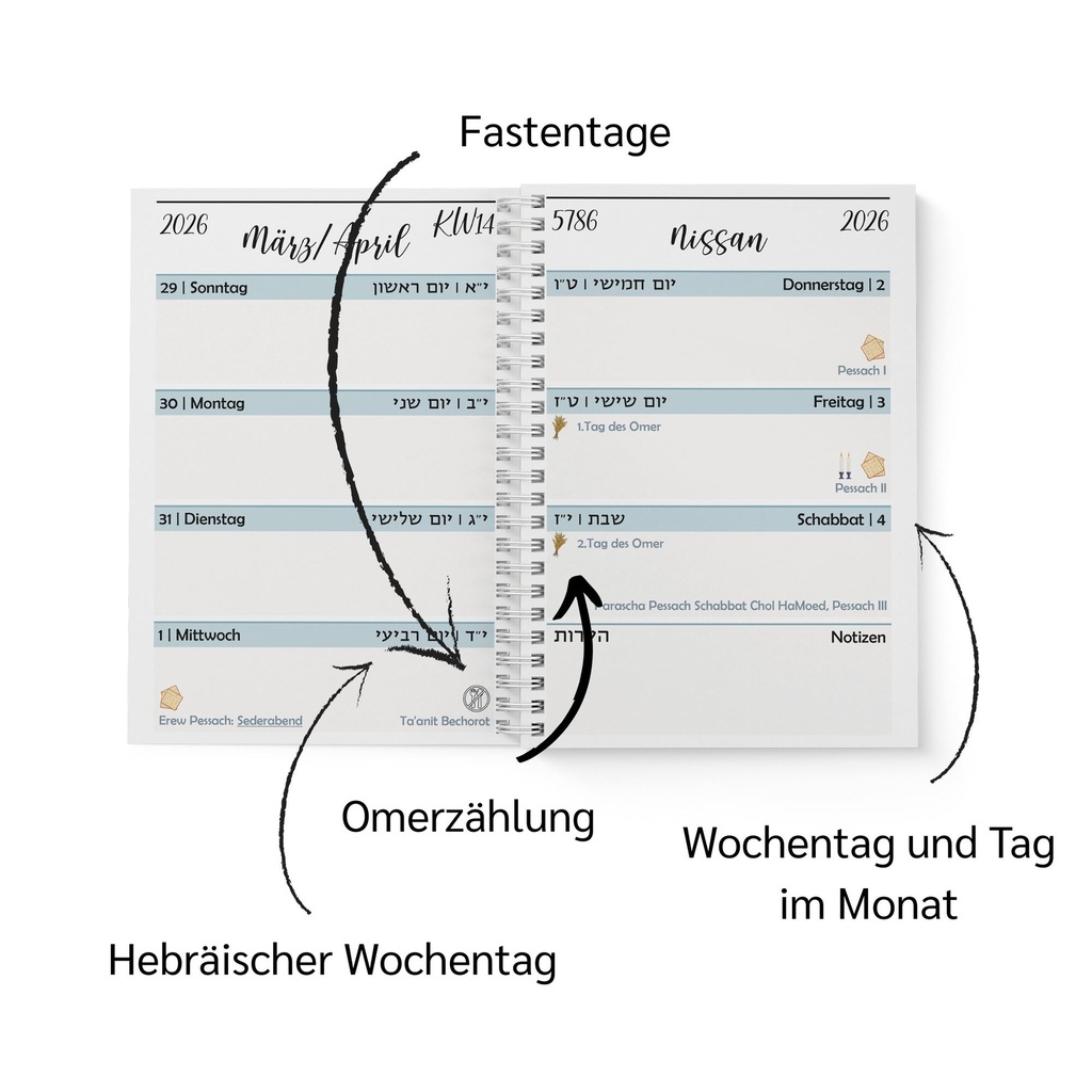 Jüdischer Taschenkalender | 5786 (2025-2026) | Deutsch 