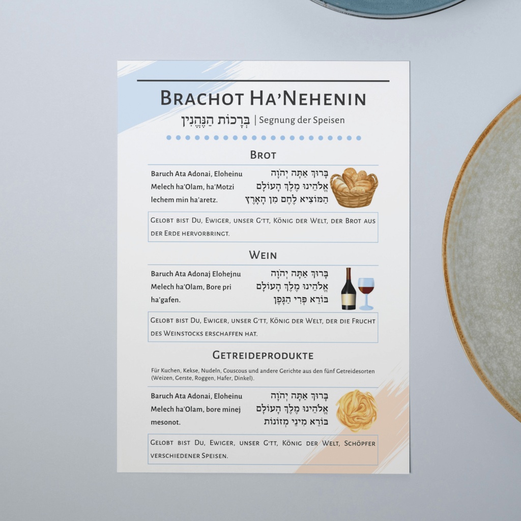 Brachot HaNehenin - Segnung der Speisen vor dem Essen | A5-Karte 