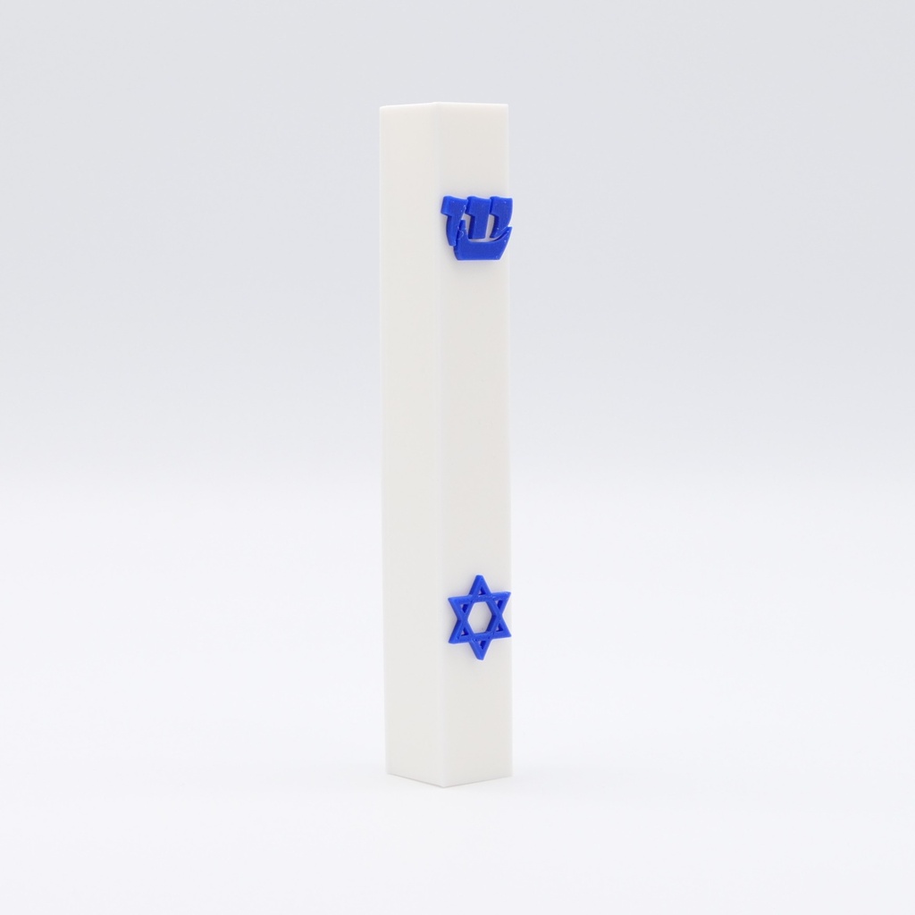 Weiße Mesusa | Symbole in Blau