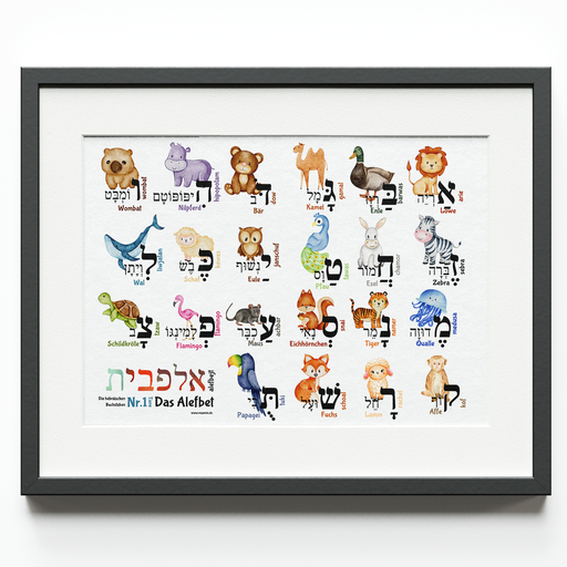 Alefbet for children | Part 1 - Animals | Hebrew, Translation, Transliteration | A3-Poster